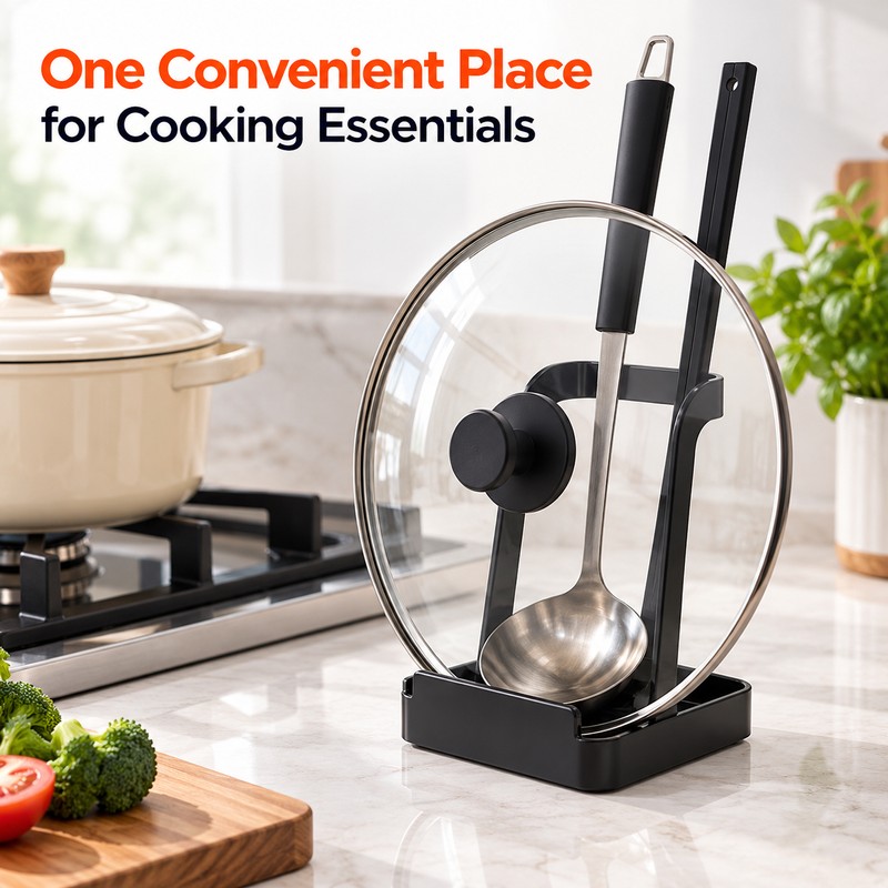Pot Lid & Spoon Holder for Kitchen – U-Shaped Open-Top