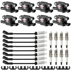 Square UF413 Ignition Coil Packs Kit and Spark Plugs and 8mm Wires Set, Replacement for UF413 D510C 5C1554, Compatible with Chevy Silverado 1500 GMC Pontiac G8 Grand Prix H3 Tahoe Yukon, Set of 8