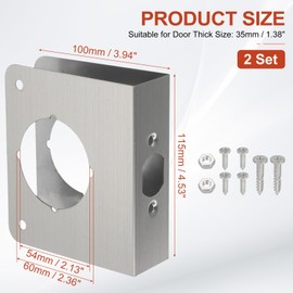 PATIKIL Door Reinforcement Plate, 2 Set Doors Reinforce Repair for 1-3/8" Thick Door 4-1/2" Size Door Knob Lock Latch Deadbolt Cover Plate Home Security, Silver