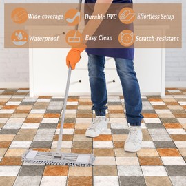 Oxdigi Vinyl Flooring Roll 64 sq.ft | 24"W x 396"L, Rustic Marble Peel and Stick Floor Tiles Waterproof for Bathroom, Kitchen, RV, Easy to Install DIY Heavy-Duty Vinyl Floor Covering, Warm Tone Tile