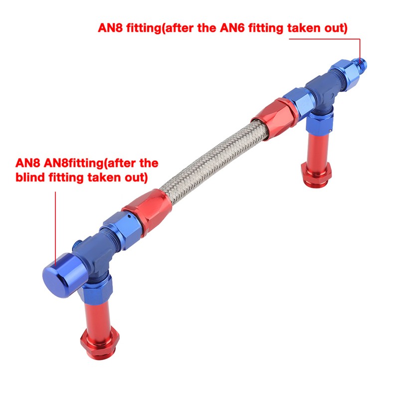 AN8 Braided Dual Feed Fuel Line Kit Carb Fittings for