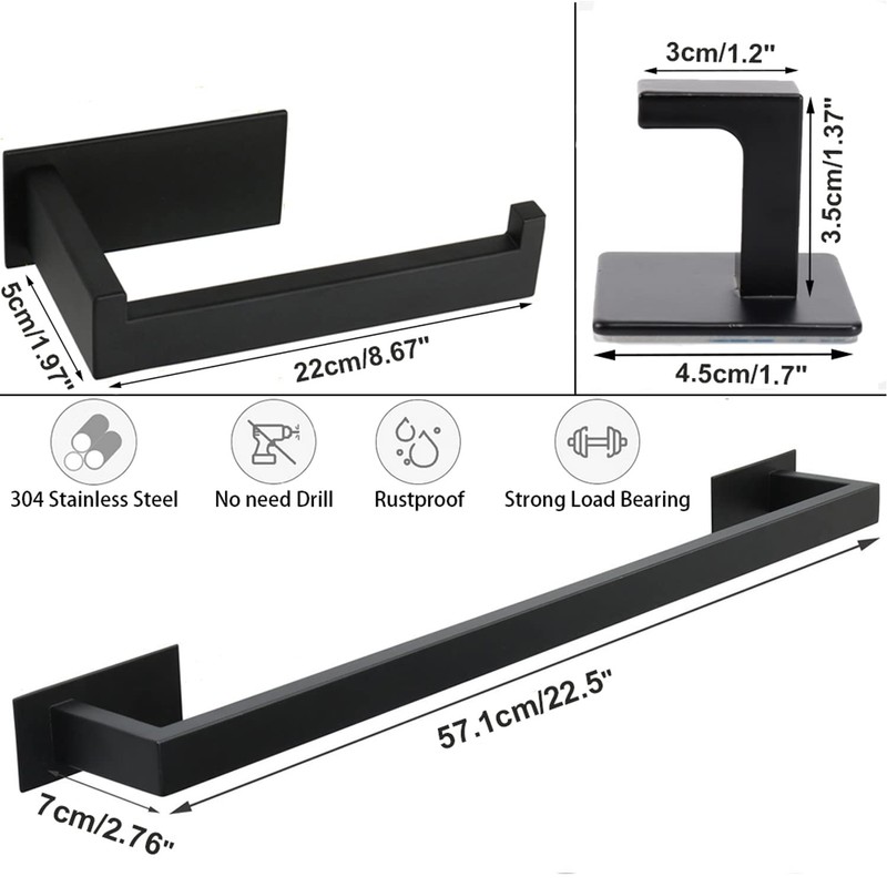 Vanloory 5 Pieces Self Adhesive Bathroom Hardware Set-SUS304 Stainless Steel-Towel