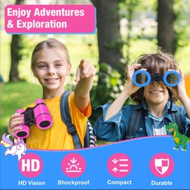 Binoculars for Kids Toys Gifts for Age 3, 4, 5, 6, 7, 8, 9 + Years Old Boys Girls, Kids Binoculars with Dinosaur Stickers Outdoor Toys for Sports and Outside Play, Bird Watching (Dinosaur)