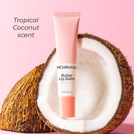 MCoBeauty - Luscious Butter Lip Balm - Moisturising Shimmer with Shea Butter and Vitamin E - Helps Lips Feel Soft, Smooth and Glossy All Day - Lip Balm Tinted - Coconut Scent