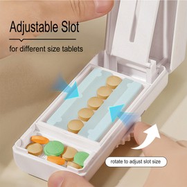 Multi-Pill Cutter Splitter – Cuts 2+ Tablets at Once into Halves, Includes 3-Compartment Storage Box & Cleaning Brush, White