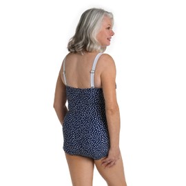 Maxine Of Hollywood Women's Standard Bandeau Girl Leg One Piece Swimsuit, Indigo//Seaside Dot