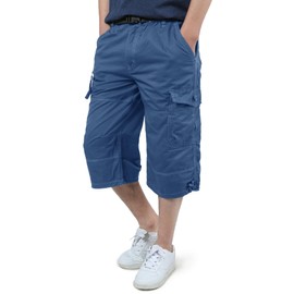 EKLENTSON Mens Long Shorts 3/4 Capri Pants Below Knee Cargo Shorts with Pocket Breathable Work Shorts Cotton Baggy Shorts Bluish Grey 30