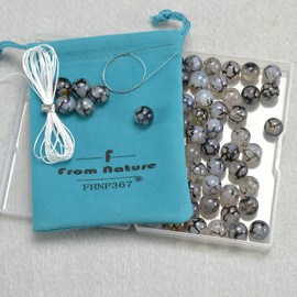 50 abalorio de ágata de vena de dragón blanco y negro natural, con piedras preciosas lisas y pulidas, redondas, para hacer joyas, tamaño de abalorio, 10 mm