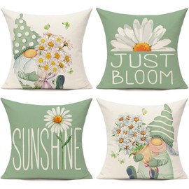 BAOKU daisy flowers light blue Pattern Cushions Cover Cushions Pillow Covers Set of 4 Home Decorative for Sofa Linen Square Outside Office 18x18 Inch 45x45cm