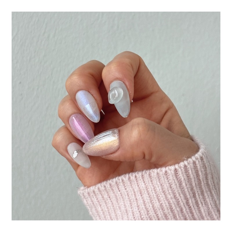 Matte Transparent Pebble Handmade Nail Tips Milky Way Nuance Square