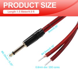 MECCANIXITY TS Mono Plug to Bare Wire Open End Speaker Cable, 4.9ft (1.5 Meter) 14AWG Gold Plated TS Mono Plug Cable for Speaker, Guitar, Scanner, Audio Equipment