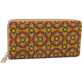 styleBREAKER 02040138 Women's Cork Purse with Colourful Pattern Print in Ethnic Look, Zip, Gelb-rot
