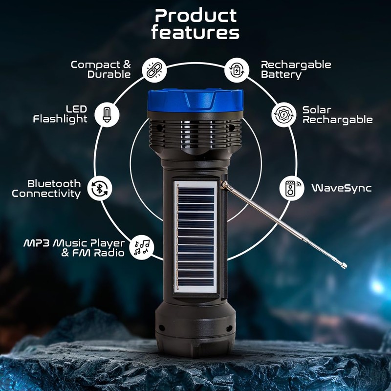 Solar Rechargeable Emergency Flashlight (Silver)