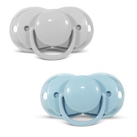 RaZbaby keep-it-kleen Baby Pacifier (2PK) | 0-36m | Closes When Dropped, Nipple Stays Clean | Silicone Orthodontic Nipple (Grey/Blue)