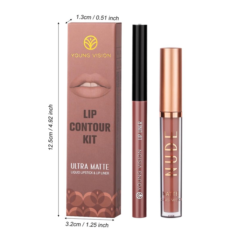 YOUNG VISION Liquid Lipstick & Lip liner Combo Set, Matte