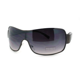Mens Oversized Rectangular Shield Designer Fashion Warp Sunglasses Gunmetal