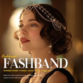 Fashband 1920s Style Flapper Headbands Gold Vintage Rhinestone Costume Hair Accessories for Women