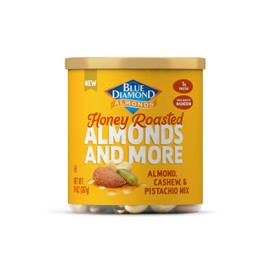 Blue Diamond Almonds, Mixed Nuts Sweet Honey Roasted Deluxe Snack Nuts, Almonds, Pistachios, and Cashews, 14oz. Can (Pack of 1)