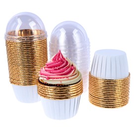 FADACAI 50 Pieces Cupcake Ramekins, 7oz 154ml Cupcake Cases, Disposable Ramekins for Cupcakes, Cupcake Cups with Lids, Muffin Cupcake Baking Cup for Wedding Birthday Party
