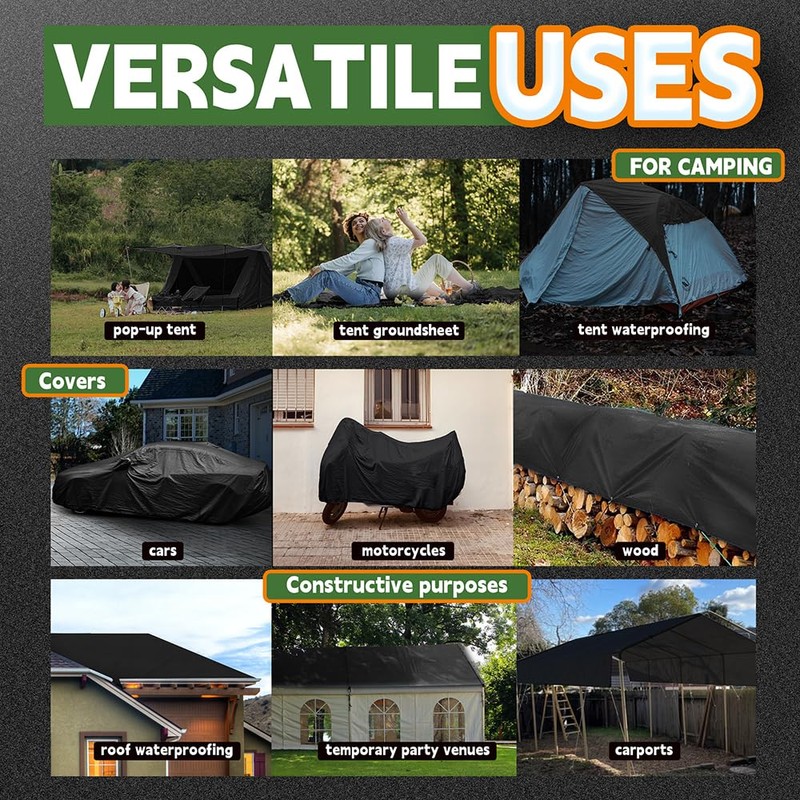 Small Black Tarps 4x4 Feet (2 Pack), UV Resistant, 8