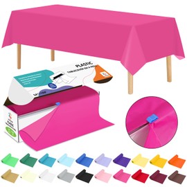 ZHZJCKSHB 54IN X 160FT Plastic Table Cover Roll with Cutter Box, Cut to Size Plastic Table Cloths for Parties, Birthday, Disposable Tablecloth Roll for All Shape Tables (Fuchsia, 54 Inch X 160 Feet)