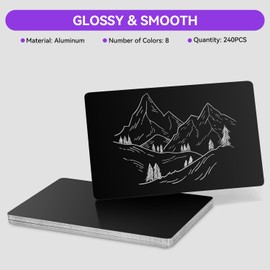 Pack of 240 Business Cards Blank, Metal Aluminium Business Cards Blanks, Business Card Empty Aluminium Alloy Card Laser Engraved Business Card Thick Blank Card - 8 Colours, 8.6 x 5.4 cm