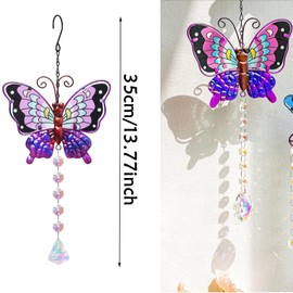 2pcs Butterfly Sun Catcher Crystal Pendant,Stained Glass Window Hanging Ornament,Pendant Butterfly Chandelier Prismem for Home Office Garden Decoration,Crystal Prism Ornament（Green + Purple）