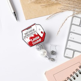 JoyAura ID Badge Holder - Funny Refrigerator Retractable Badge Reel with Beaded Acrylic Glitter, Little Cooler Badge Clip for Hospital School Supplies Office Gifts