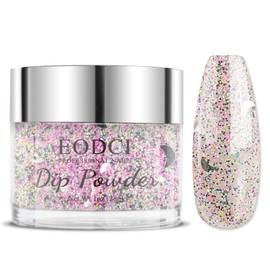 EODCI Pink Glitter Moon Sequins Dip Powder, 1 oz Iridescent Nail Dipping Powder for Long-lasting 28 Days+ Dip Nail Art French Manicure Nail Starter & Professional Home DIY Salon Use 28g