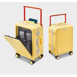 20 Inch Carry On Luggage Airline Approved, Hard Shell Suitcase with Spinner Wheels, TSA Lock, Front Open Laptop Compartment, USB Port, Zipperless Lightweight Luggage for Travel & Business - Yellow