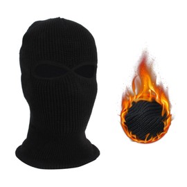 Balaclava 3 Hole, 3-Hole Balaclava, Knitted Balaclava, Balaclava with 3 Holes, Knitted Ski Mask, Winter Balaclava, 3 Holes Knitted Balaclava, 3-Hole Full Mask, Ski Mask, Warm, One Size, Black-2 Hole