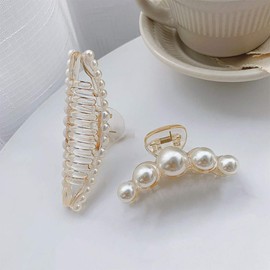 Hair Claws for Women, Large Pearl Jaw Clips, Fashion Pearl Hair Clips, Plastic Hair Clips for Thick or Fine Hair (4 Packs)