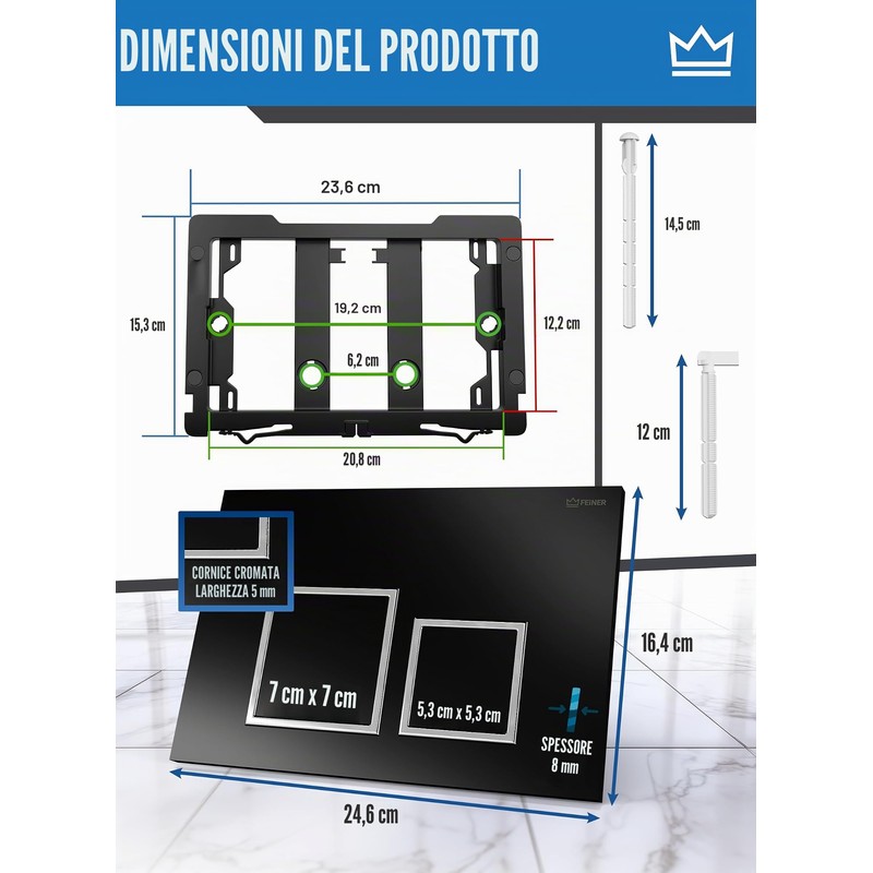 FEINER Piastra per WC [nero opaco/cromato] – compatibile con Geberit