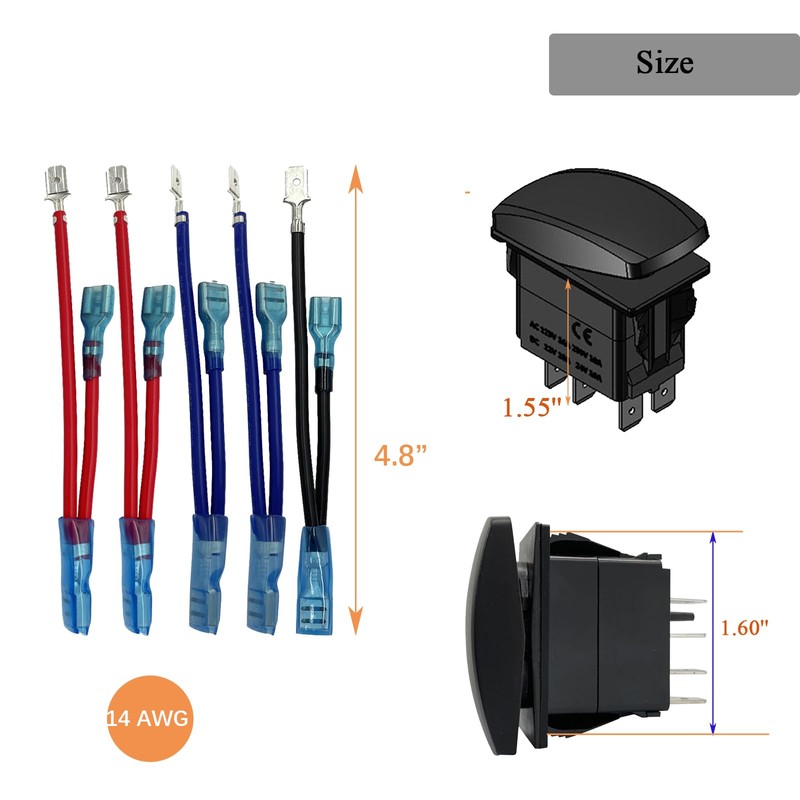 Waterproof Blue Led Up Down Momentary Rocker Switch 10 Pin