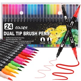 Funnasting Dual Tip Brush Pens, Colouring Pens 24 Colors Dual Tip Brush Marker Pens Brush Fineliner Pens for Colouring Book, Journal, Drawing, Lettering, Sketching