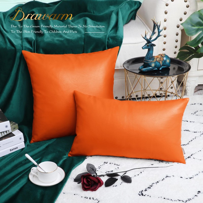 BRAWARM Faux Leather Throw Pillow Covers 16 X 16 Inches