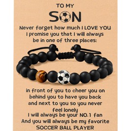 MIXJOY Soccer Gifts for Teen Son Age 8-12 12-16, To My Son Soccer Bead Black Braided Bracelet Gifts, Soccer Player Son Gifts, Graduation Birthday Christmas Gifts for Soccer Lover Son