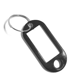 100 Pack Tough Plastic Key Tags with Label Window ID Luggage tag with Split Ring Key Ring Keychain Black