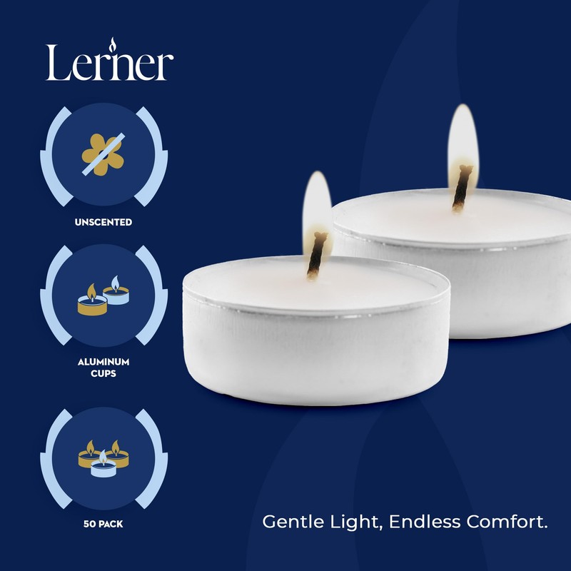 Lerner Tealight Candles, 50 Count | 6 Hour Long-Burning White