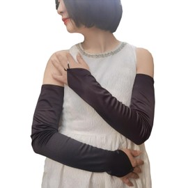 YHDDYG Women's Satin Opera Gloves Fingerless - Long Elegant Vintage 1920s Style Gloves Elbow Length Formal Accessories Bridal Evening Party S65 (Black, One Size)