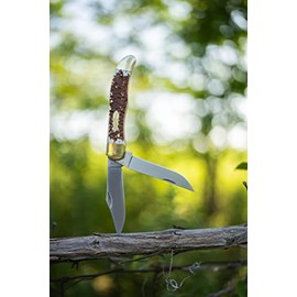 Uncle Henry Next Gen Staglon 227UH - Cuchillo Plegable de 9.3 Pulgadas con Hoja de Punta de Clip de Acero Inoxidable de 4 Pulgadas, Hoja Trasera Recta y Mango de Staglon para Caza, Camping y EDC