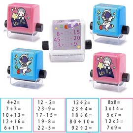 5PC Roller Digital Teaching Stamp,Addition, Subtraction, Multiplication Division and Fill in The Blank Roller Stamp， Teaching Math Practice Questions for Preschool Kindergarten Homeschool Supplies