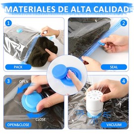 Bolsas de Almacenamiento de Vacío, 12PCS Bolsas de Vacio para Ropa Viaje, Ahorra 80 de Espacio, 4 Tamaños (SMLXL), con Bomba Eléctrica, Reutilizable, 