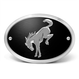 iPick Image for Ford New Bronco 3D Chrome Logo on Black Oval Billet Aluminum 2 inch Tow Hitch Cover