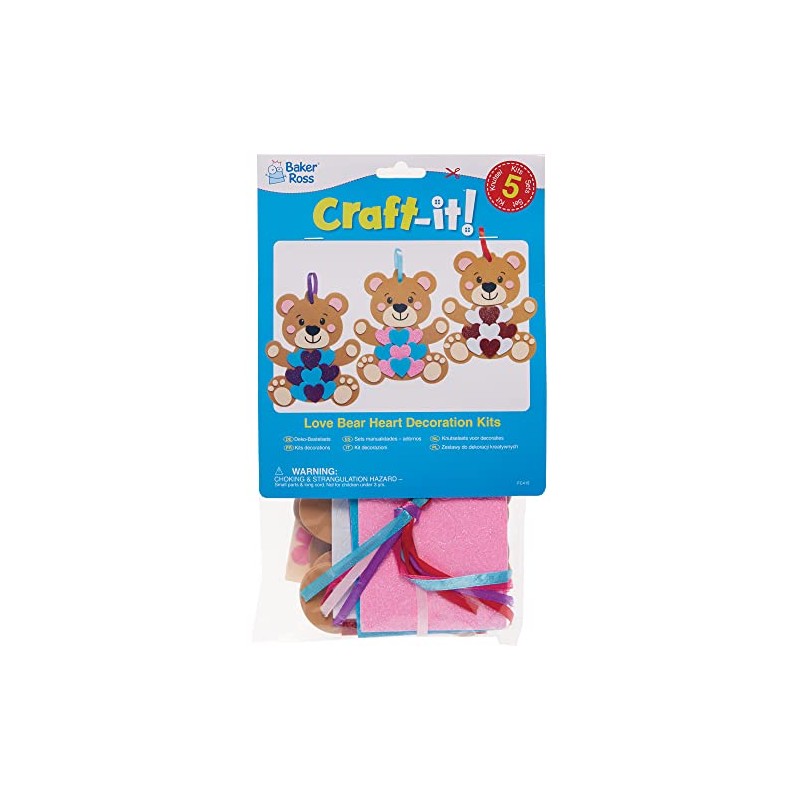 Baker Ross Love Bear Heart Decoration Kits-Pack of 5, Valentines