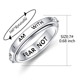 Spinner Ring S925 Sterling Silver Fidget Anxiety Worry Inspirational Band Fidget Relieving Boredom ADHD Autism Rings for Men Women Teens, Sterling Silver, Cubic Zirconia