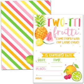 Tutti Frutti Sweet 2nd Birthday Party Invitations-Fruits Party Invitation Cards, Turning 2 Birthday Party Invitation, Kids Party Celebration, 20 Cards With 20 Envelopes – (shuiguo2s-01)