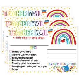 4 x 6 inch Large Size Rainbow Happy Mail Teacher Notes to Parents Classroom Good Behavior Incentive Motivational Cards 50 Pcs Bulk Motivational Notes Positive Postcards For Home,Preschool, Elementary School