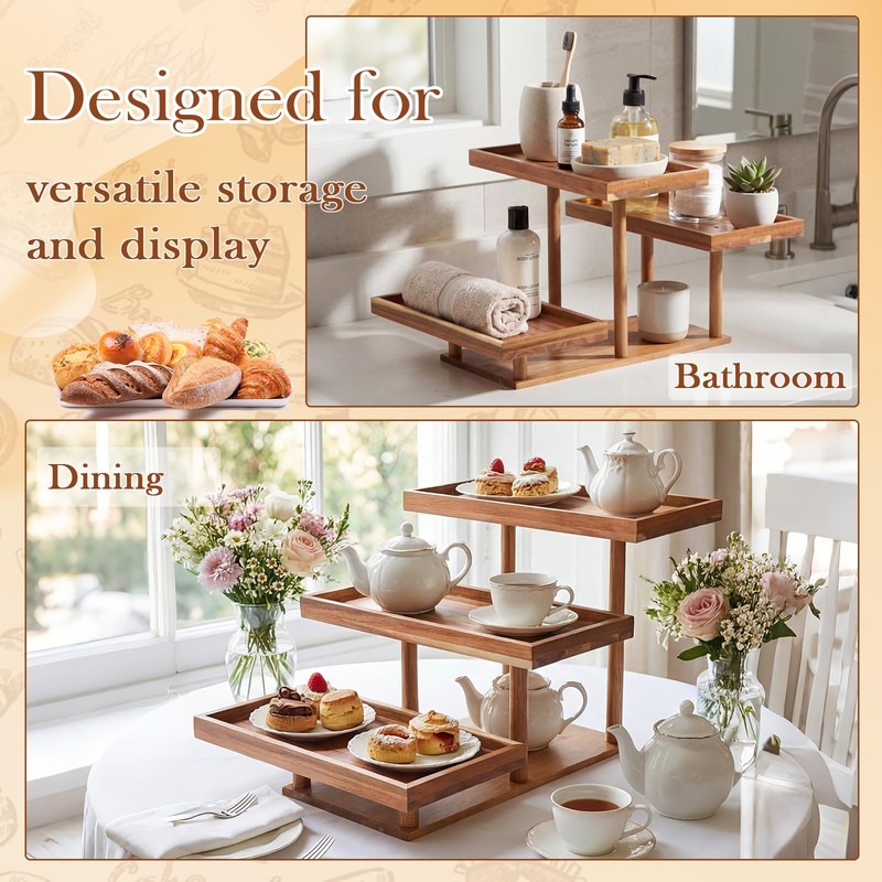 Sintuff 3 Tier Acacia Wood Cupcake Stand, Tiered Serving Tray,