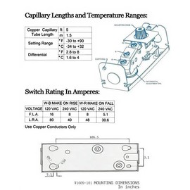 W1609-101 Refrigeration Thermostat Temperature, Walk in Cooler Temperature Control Replace W1609-101 TH-1609, Control from -30 Degrees F to 90 Degrees F, 5 Ft Capillary